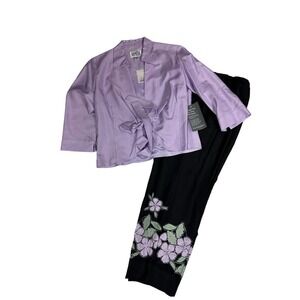 VTG 90s YVES COSSETTE Depeche Mode SILK Pant Suit Lavender/Black Sz. 10 NWT